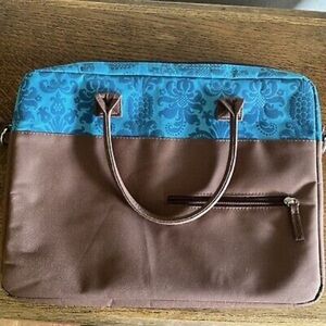 Jackie Savage McFee Laptop Bag Brown with Blue Paisley (with strap)